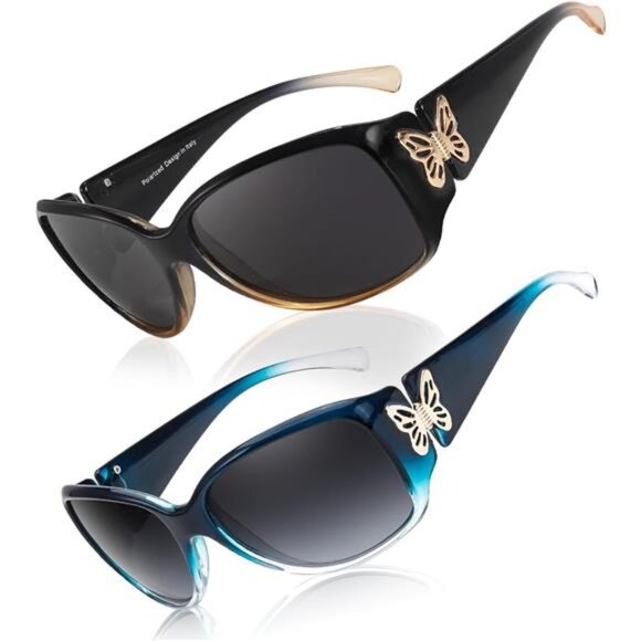 Polarized Sunglasses for Women Trendy Wraparound Butterfly Decoration